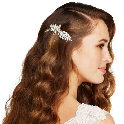 Crystal feather and peardrop hair slide
